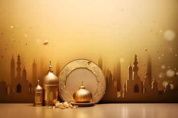 Eid poster design islamic elements golden color