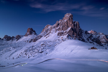 Ra Gusela peak, view from Passo Giau. Night photo from Italian Dolomites. Long exposure. Night view...