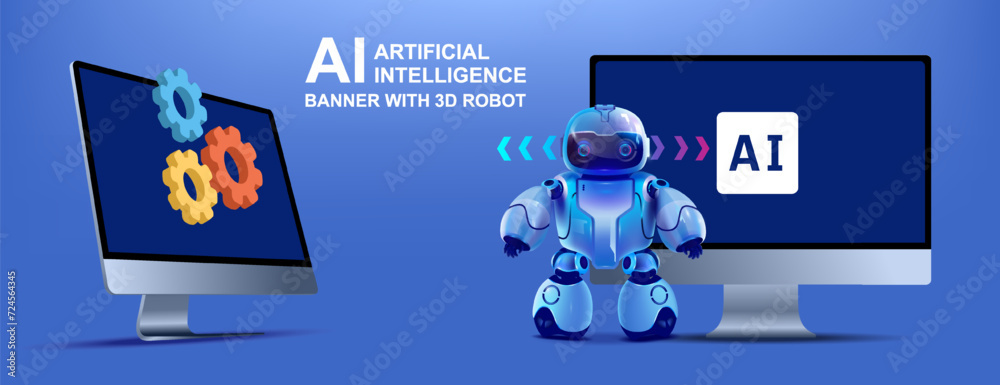 Poster futuristic principle of robot operation in the artificial intelligence system ai and the concept of 