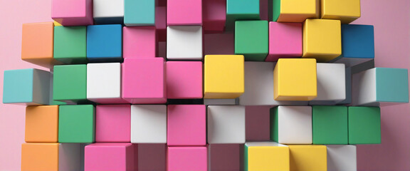 Vibrant cubes, 3d render, colourful bright toys background