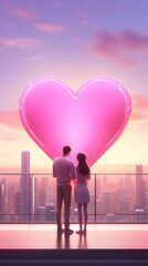 A young couple holding hands with love background