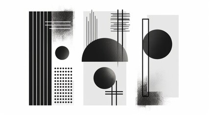 Abstract modern geometric vector Minimalistic Posters with simple shapes in black and white and silhouette of basic geometric figures, composition graphic design