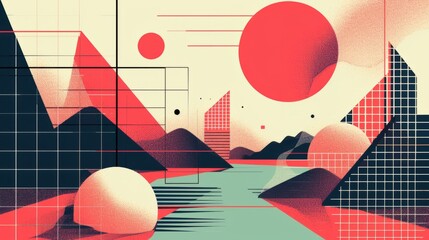 Futuristic retro vector minimalistic Posters with strange wireframes graphic assets of geometrical shapes modern design inspired by brutalism and silhouette basic figures