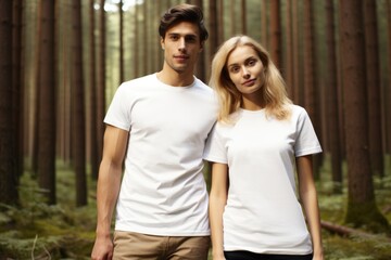 Obraz premium Couple in Forest with White T-Shirts