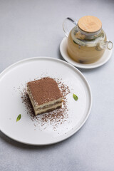 A delicious dessert in a restaurant. Close-ups