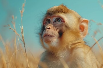 Naklejka premium macaca_monkey_near_the_ground