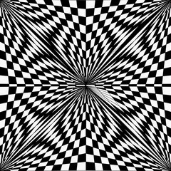 Black and white geometric 3D psychedelic optical illusion. Hypnotic surreal on abstract background