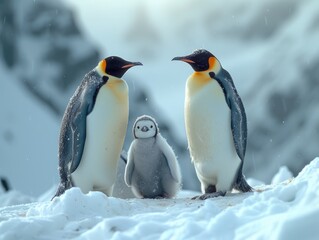 Fototapeta premium some_penguins_and_their_baby_chick