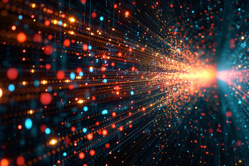 Obraz premium Abstract tech data stream with light burst at the end