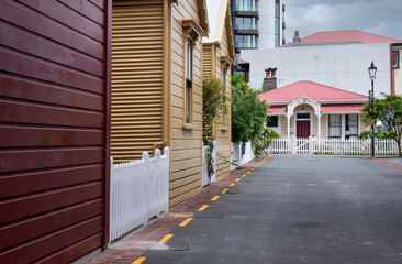 Wooden buildings at Cuba street Wellington New Zealand.