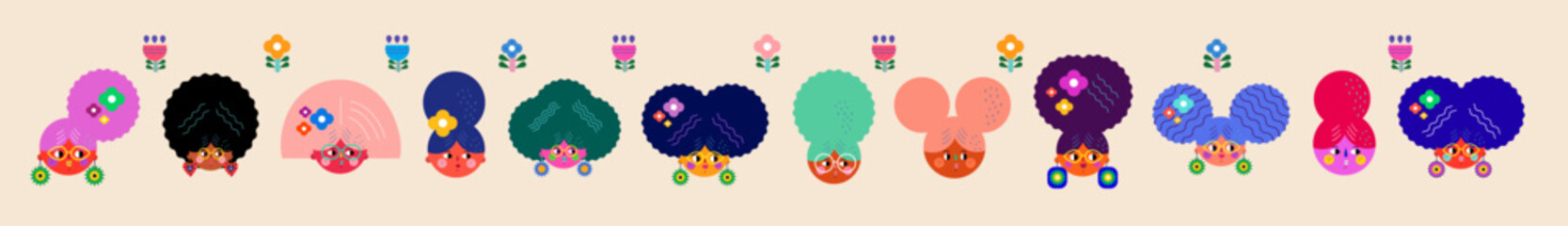 Set of various women characters. Vector bright colourful collection with woman's and girls for holiday Women's day. Characters design for 8th march, women's day. 