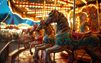 Fototapeta na wymiar Vibrant Carousel Horse Extravaganza