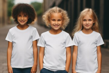 Diverse Girls Smiling in White T-Shirts