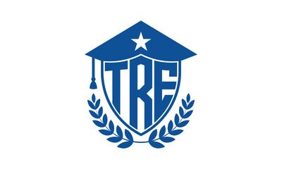 TRE three letter iconic academic logo design vector template. monogram, abstract, school, college, university, graduation cap symbol logo, shield, model, institute, educational, coaching canter, tech