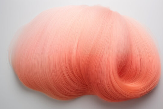 Colorful hair wig on white background. Peach fuzz color of 2024
