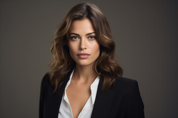 Fototapeta premium Studio portrait photo of a young beautiful elegant Brazilian female businesswoman lady wearing smart casual business attire suit posing with a series moments of emotion and gesture