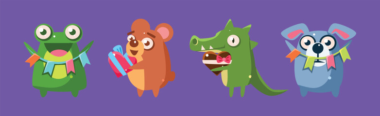 Adorable Animal Character Celebrating Holiday Vector Set