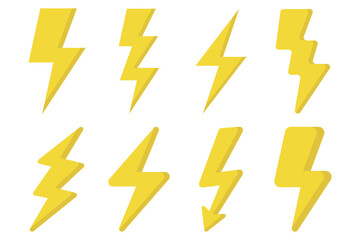 Set of eight different style lightning bolts