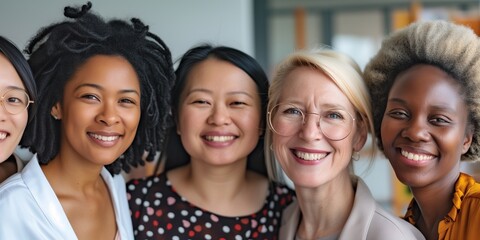 Multi ethnic group of successful office workers women