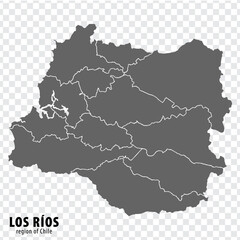 Blank map Los Rios  Region of Chile. High quality map Los Rios with municipalities on transparent background for your web site design, logo, app, UI. Republic of Chile.  EPS10.