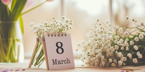 8 march calendar and flowers