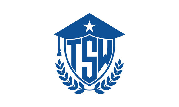 TSW three letter iconic academic logo design vector template. monogram, abstract, school, college, university, graduation cap symbol logo, shield, model, institute, educational, coaching canter, tech