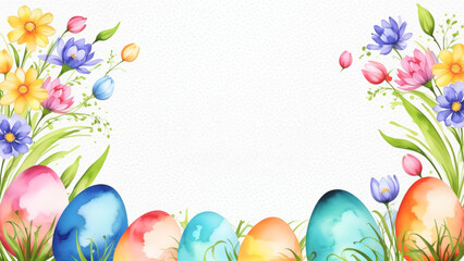 Fototapeta na wymiar An Easter Card With Colorful Eggs and Flowers
