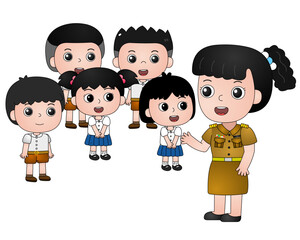 teacher is standing teaching students