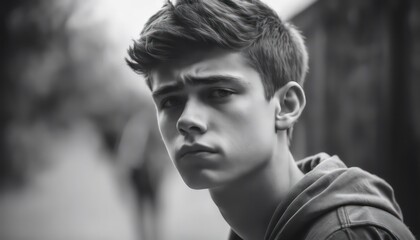 Thoughtful teenage boy in monochrome
