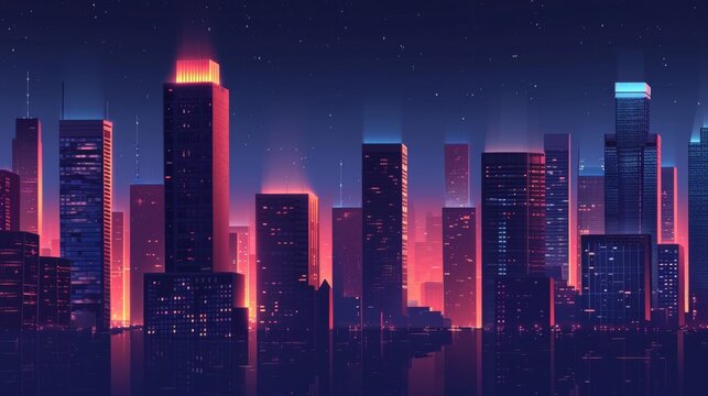  "Paysage urbain stylis&eacute; au cr&eacute;puscule : Atmosph&egrave;re futuriste et vibrante"