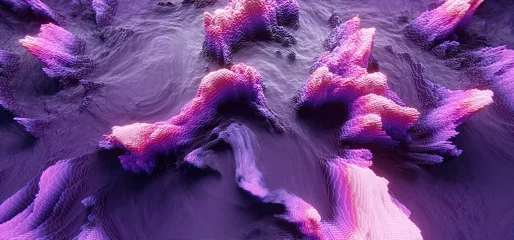 Muurstickers Abstract purple cubic landscape technology background. Technology concept © Oksana Kumer