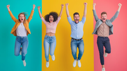 Obraz premium Group of People Jumping in the Air
