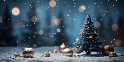 Fototapeta na wymiar Miniature Christmas forest with ornaments