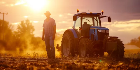Zelfklevend Fotobehang farmer at field with tractor © maciej