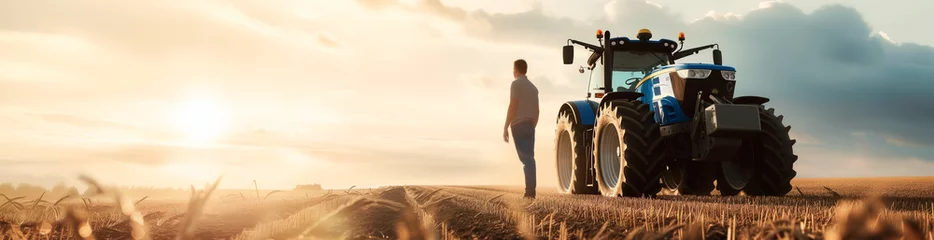 Deurstickers farmer at field with tractor © maciej