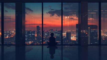  "Contemplation urbaine : Personne devant une vue panoramique du lever ou coucher du soleil"