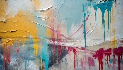 abstract watercolor background, Messy paint strokes and smudges on an old painted wall background. Abstract wall surface with part of graffiti. Colorful drips, flows, streaks of paint and paint sprays - obrazy, fototapety, plakaty