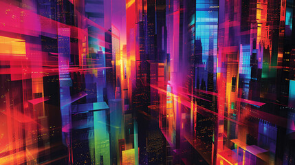 Obraz premium Urban Skyline Enhanced by a Striking 3D Glow Background.