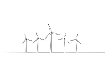 Eco-energy, energy from windmills, wind power plant. Building up ecological energy, increasing environmental friendliness concept in simple linear style of one line. Vector