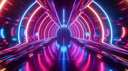 Explore a Dynamic Composition Adorned with Neon Lights and Set against a Gleaming Chrome Effect Background