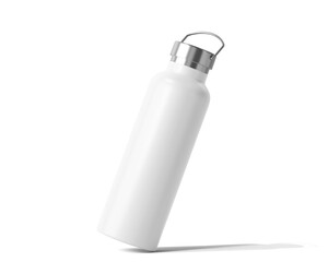 Blank White Aluminum Insulated Water Bottle Packaging Isolated On Transparent Background, Prepared For Mockup, 3D Render.