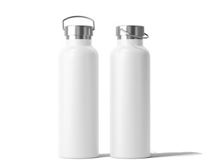 Blank White Aluminum Insulated Water Bottle Packaging Isolated On Transparent Background, Prepared For Mockup, 3D Render.