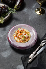 Stuffed Squid with Cheese Sauce and Nuts, Aesthetic Winter Menu