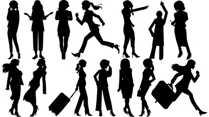 ビジネスウーマンのイラストセット(黒)