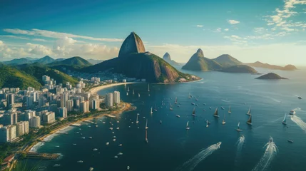 Poster Copacabana, Rio de Janeiro, Brasilien A view on Rio de Janeiro coast and mountain Sugar loaf from Corcovado mountain.