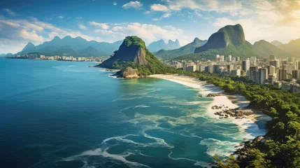 Foto op Canvas A view on Rio de Janeiro coast and mountain Sugar loaf from Corcovado mountain. © AL