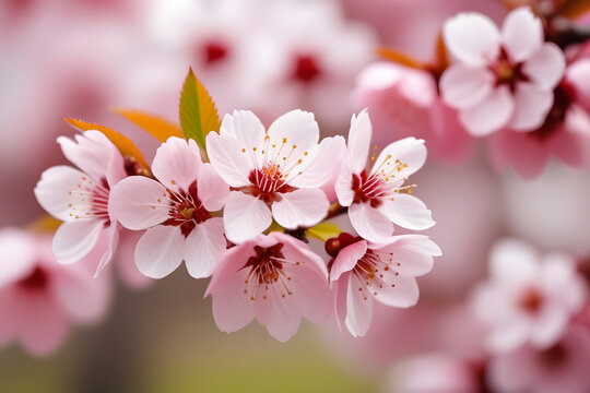 Exquisite Pink Cherry Blossoms in Full Bloom Against a Soft Background
