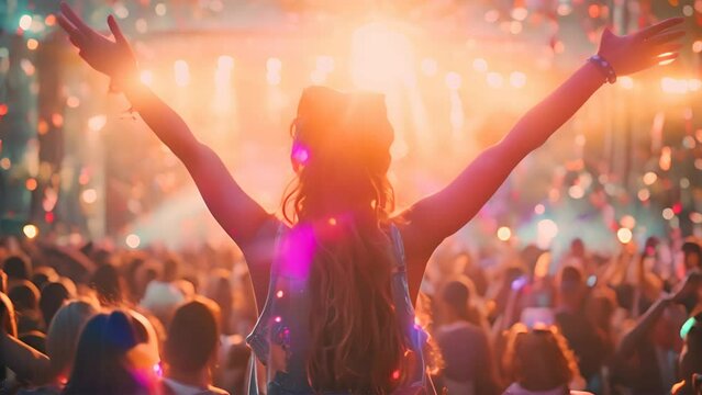 woman drinking beer and having fun at Beach party together. Happy girlfriends having fun at music festival