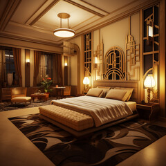 Luxurious bedroom in white colors in a classic style, with designer furniture and a canopy bed. 3D...