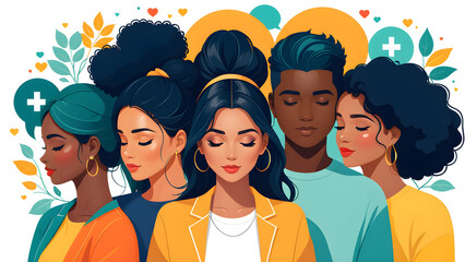 mental health stress free social connection and community vector illustration